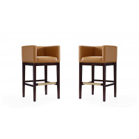 Manhattan Comfort 2-BS012-CL Kingsley 38 in. Camel and Dark Walnut Beech Wood Barstool (Set of 2)